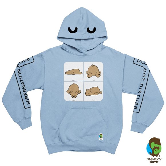 Hibernation Mode Sleepy Bear Fleece Pullover Hoodie LIGHT BLUE - Picture 2 of 6